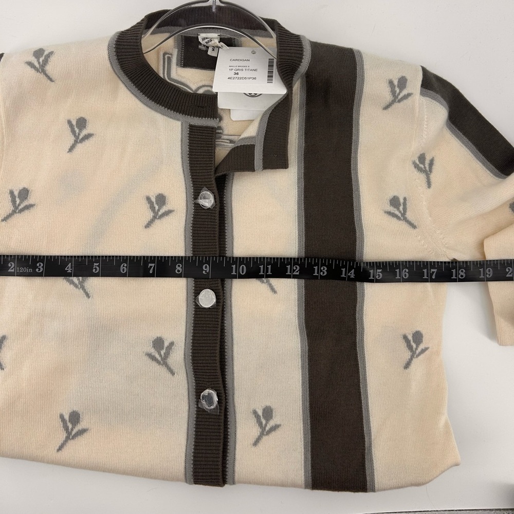 Hermes Embroidered Cardigan Brides de Gala Gris Titane and Beige 36/4-6 Nwt - Picture 9 of 11